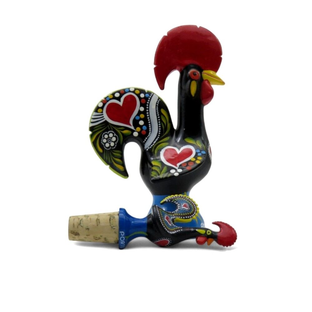 PORTUGUESE ROOSTER Ceramic Bottle Stopper And Cork Set Hand Painted Vintage